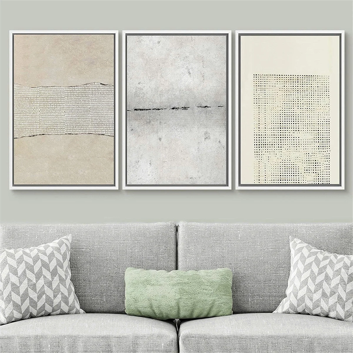 Tranh Canvas bộ 3 tranh trừu tượng trắng đen 09